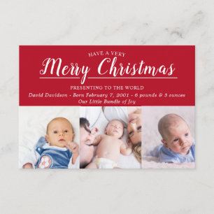 Red Merry Christmas Photo Baby Birth Announcement
