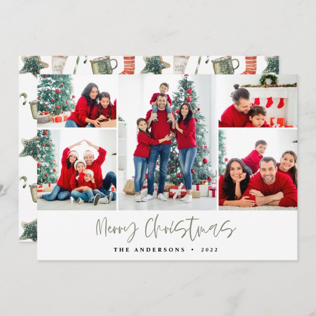 Red Merry Christmas Photo Card Five Pictures (Front/Back)