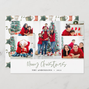 Red Merry Christmas Photo Card Five Pictures