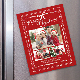 Red Merry Christmas Photo Hand Drawn Doodle Magnet