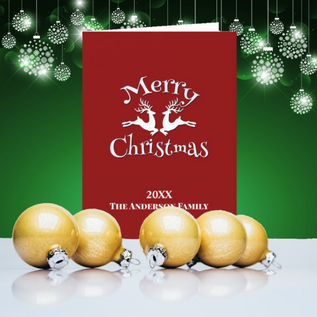 Red Merry Christmas Reindeer Holiday Card (Creator Uploaded)