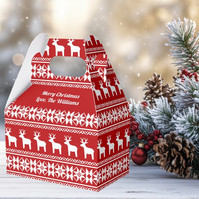 Red Merry Christmas Reindeer Snowflake Party Favour Box (Creator Uploaded)