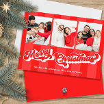 Red Merry Christmas Retro Photo Collage Holiday Card<br><div class="desc">Celebrate the season with our Merry Christmas Photo Collage holiday cards! Featuring red retro typography and a modern, cute whimsical vintage design, these cards offer a perfect blend of simple minimalist style and vintage minimal charm. Showcase your favourite memories with the family multi picture layout, adding a fun, festive bold...</div>