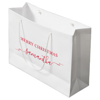 Red Merry Christmas Ribbon Swash Signature Name Large Gift Bag