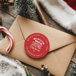 Red Merry Christmas Round Return Address Label<br><div class="desc">Merry Christmas Calligraphy Script with red background sticker template. Can be used for Holiday cards mailing.</div>