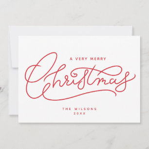 Red Merry Christmas Script Minimalist Holiday Card