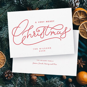 Red Merry Christmas Script Minimalist Holiday Card