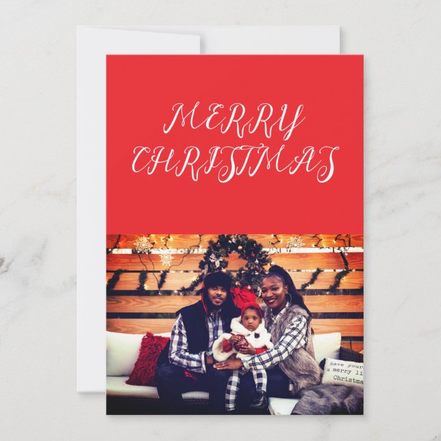 Red Merry Christmas Script Modern Photo  Holiday Card (Front)