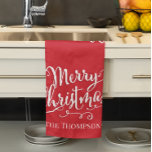 Red Merry Christmas Script Personalised Tea Towel<br><div class="desc">This design features a Merry Christmas,  with calligraphy script,  a simple green,  hostess keepsake gift,  you can create your own,  perfect for holiday baking,  a cute fun whimsical,  perfect for festive funny,  Xmas,  minimalist gift.</div>
