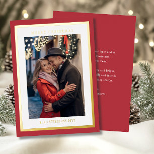 Red Merry Christmas Simple Modern Photo Foil Holiday Card
