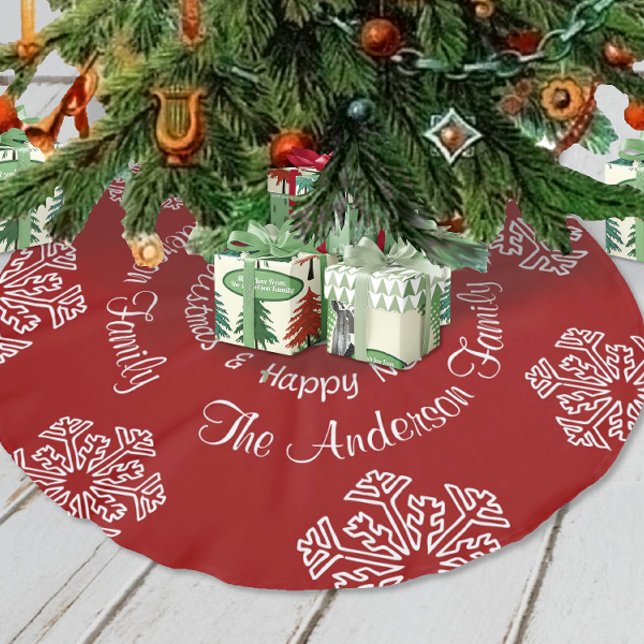 Red Merry Christmas Snowflake Personalised Brushed Polyester Tree Skirt (Creator Uploaded)