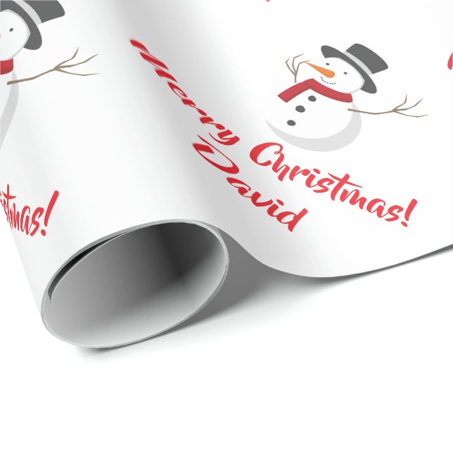 Red Merry Christmas Snowman wrapping paper (Roll Corner)