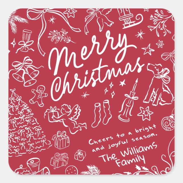 Red Merry Christmas  Square Sticker (Front)