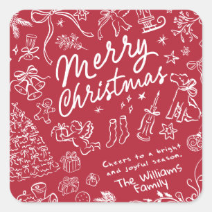Red Merry Christmas  Square Sticker