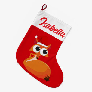 Red Merry Christmas squirrel Santa hat Xmas Large Christmas Stocking