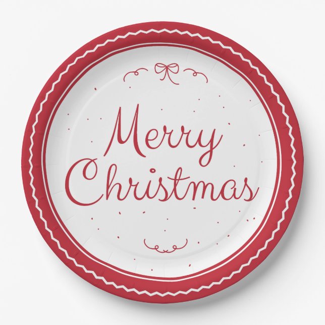 Red Merry Christmas Stamp Paper Plates (Front)