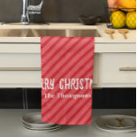 Red Merry Christmas Striped Personalised Tea Towel<br><div class="desc">This design features a Merry Christmas,  simple red striped kitchen towel,  with a cute fun whimsical,  modern Xmas,  perfect for holiday baking,  makes a great hostess keepsake,  a rustic elegant,  festive winter,  minimalist,  minimal style.</div>