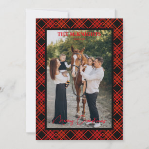Red Merry Christmas Tartan Plaid Photo Family
