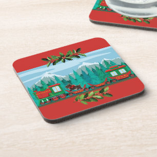 Red Merry Christmas Train Coaster