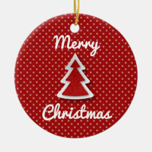 Red Merry Christmas Tree Circle Ornament
