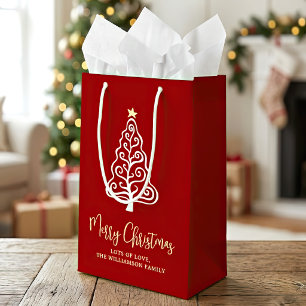 Red Merry Christmas Tree Script Name Fun Whimsical Small Gift Bag
