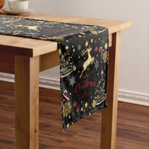 Red Merry Christmas Tree Short Table Runner