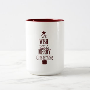 Red Merry Christmas Tree Wish Two-Tone Coffee Mug