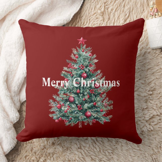 Red Merry Christmas Trees Cushion (Blanket)