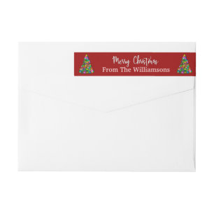 Red Merry Christmas Trees Return Address Wrap Around Label
