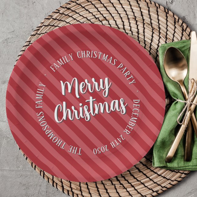 Red Merry Christmas Typography Custom Paper Plate (Merry Christmas Holiday party paper plate)
