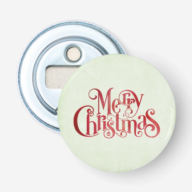  Red Merry Christmas Typography Festive Font Bottle Opener (Front)