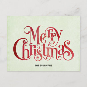 Red Merry Christmas Typography Festive Font Holiday Postcard