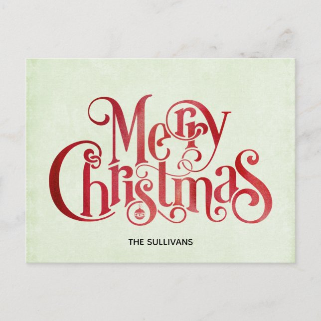Red Merry Christmas Typography Festive Font Holiday Postcard (Front)