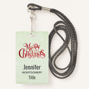 Red Merry Christmas Typography Festive Font ID Badge