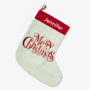 Red Merry Christmas Typography Festive Font Large Christmas Stocking