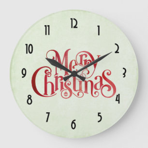Red Merry Christmas Typography Festive Font Large Clock