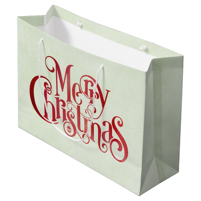 Red Merry Christmas Typography Festive Font Large Gift Bag (Front Angled)