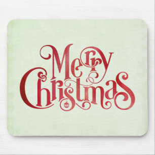 Red Merry Christmas Typography Festive Font Mouse Mat