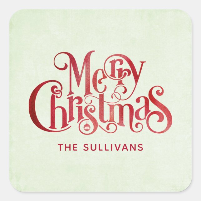 Red Merry Christmas Typography Festive Font Square Sticker (Front)