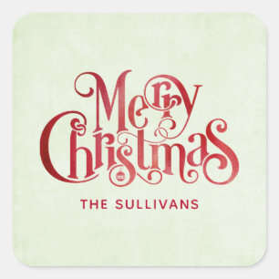 Red Merry Christmas Typography Festive Font Square Sticker
