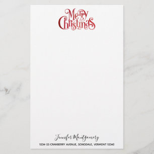 Red Merry Christmas Typography Festive Font Stationery