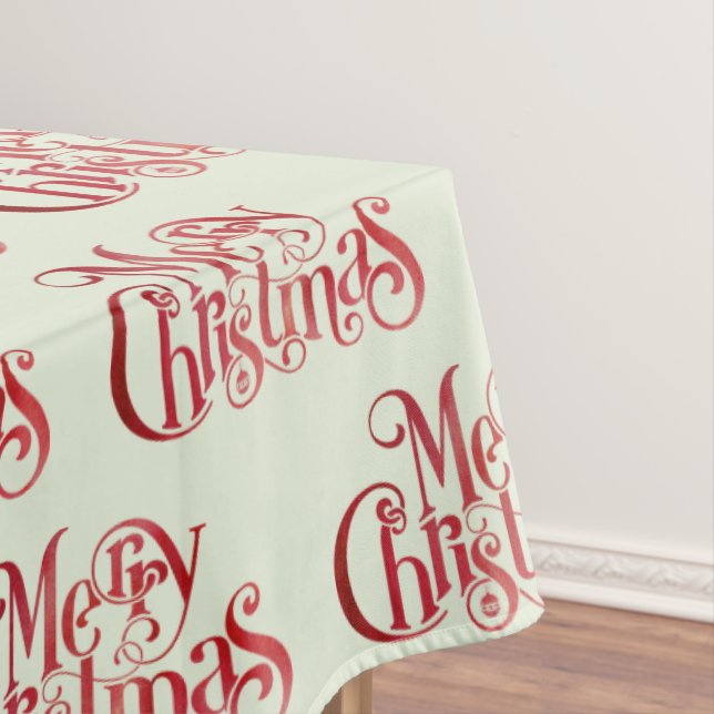 Red Merry Christmas Typography Festive Font Tablecloth (In Situ)