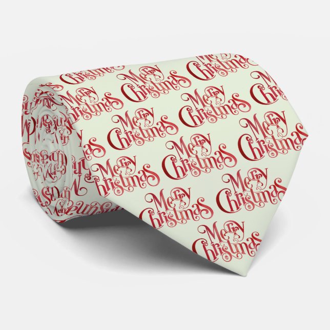 Red Merry Christmas Typography Festive Font Tie (Rolled)