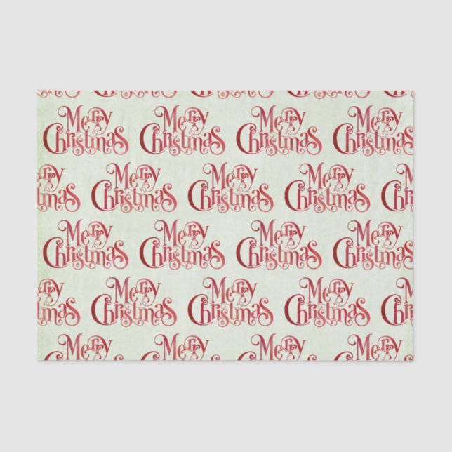 Red Merry Christmas Typography Festive Font Tissue Paper (Front)