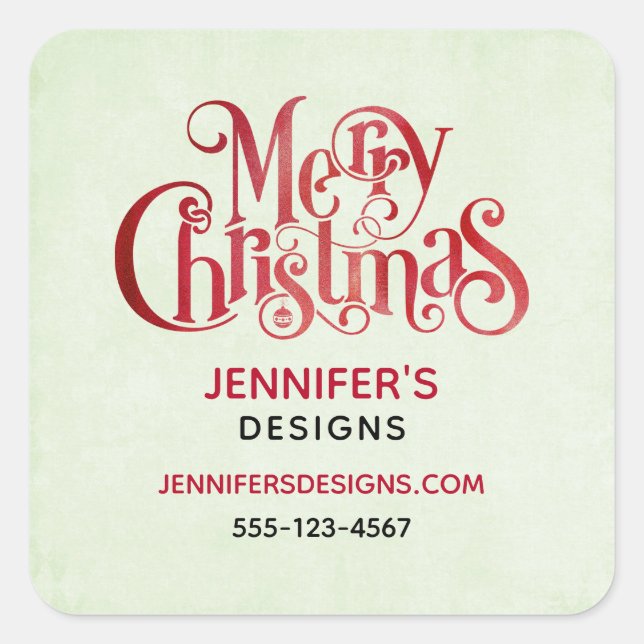 Red Merry Christmas Typography Font Business Square Sticker (Front)