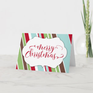Red Merry Christmas Typography w/ Diagonal Stripes Holiday Card