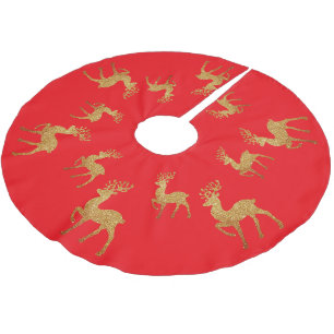 Red Merry Christmas Xmas santa reindeer Tree Skirt
