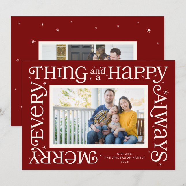 Red Merry Everything and Happy Always Photo Holiday Card (Front/Back)