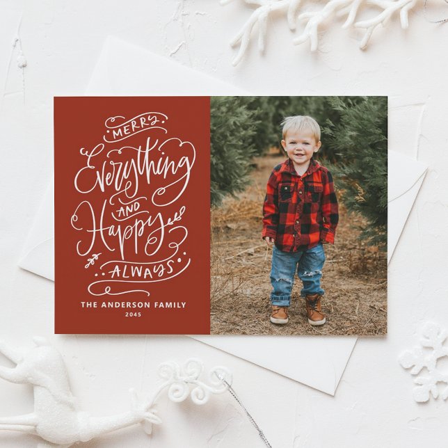 Red Merry Everything and Happy Always Photo Holiday Postcard (Creator Uploaded)