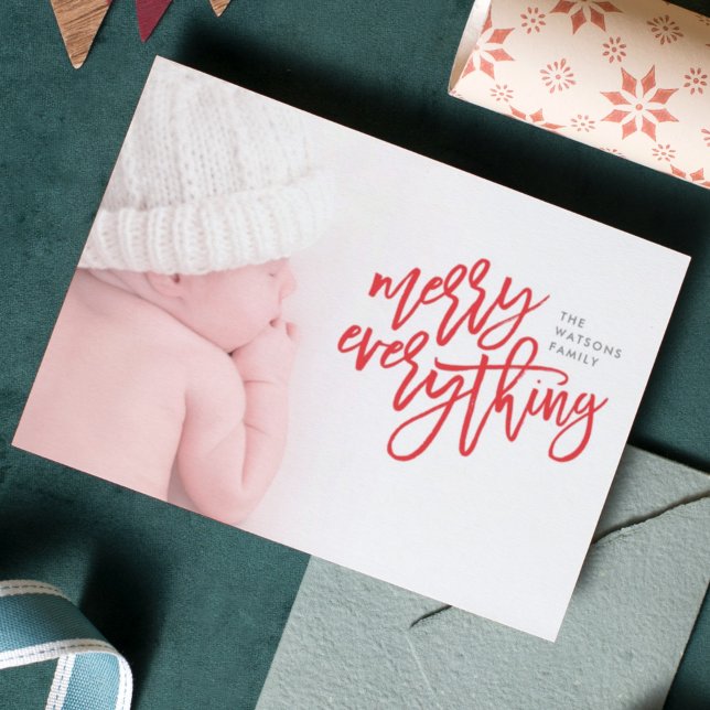Red Merry Everything Christmas Photo Holiday Card (Creator Uploaded)